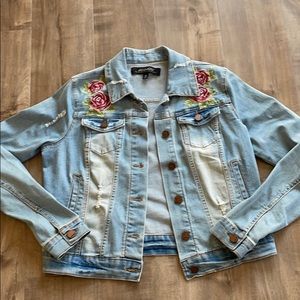 Jou Jou distressed Rose embroidered Jean Jacket